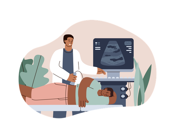 Doctor conducts ultrasound examination  Illustration