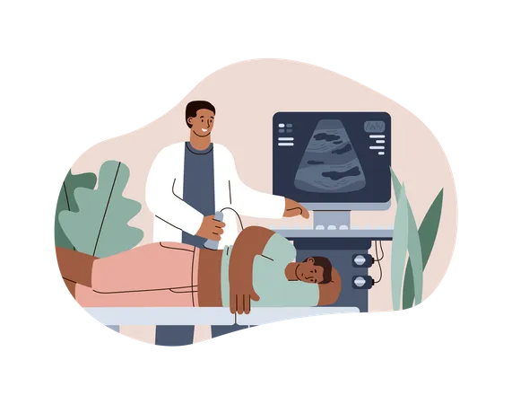 Doctor conducts ultrasound examination  Illustration