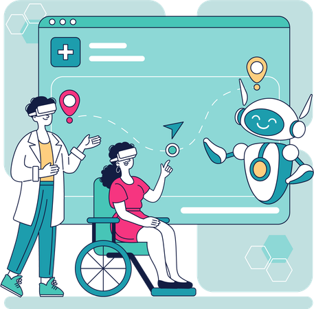 Médico conversa con un paciente a través de una IA mediante un chatbot  Ilustración