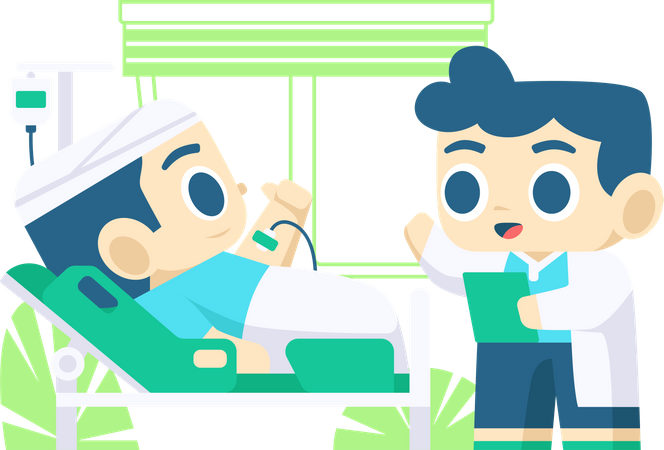 Doctor consulting admitted patient Illustration