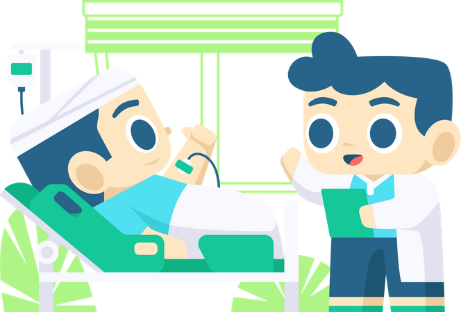 Doctor consulting admitted patient  Illustration