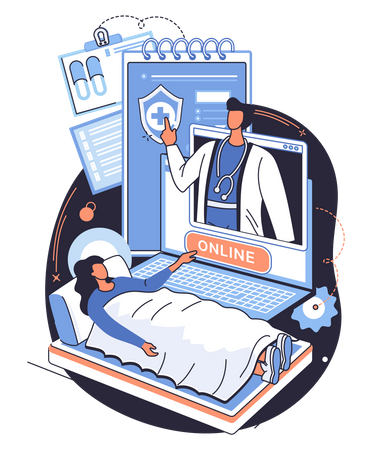 Doctor consulting female sick patient virtually  Illustration