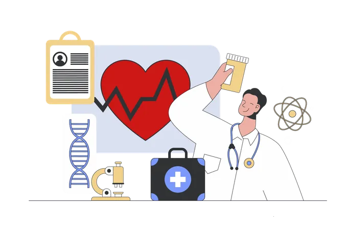 Doctor consulting patient and diagnosis  Illustration