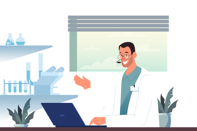 Doctor consulting patient by video conference  Illustration