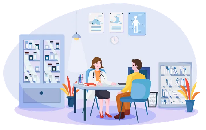 Doctor consulting to male patient Illustration