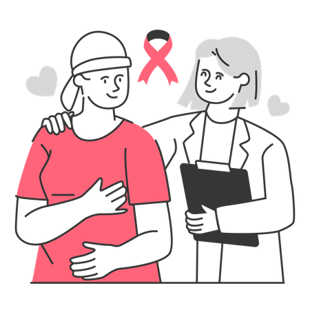 Doctor Consulting with Breast Cancer Survivor  Illustration