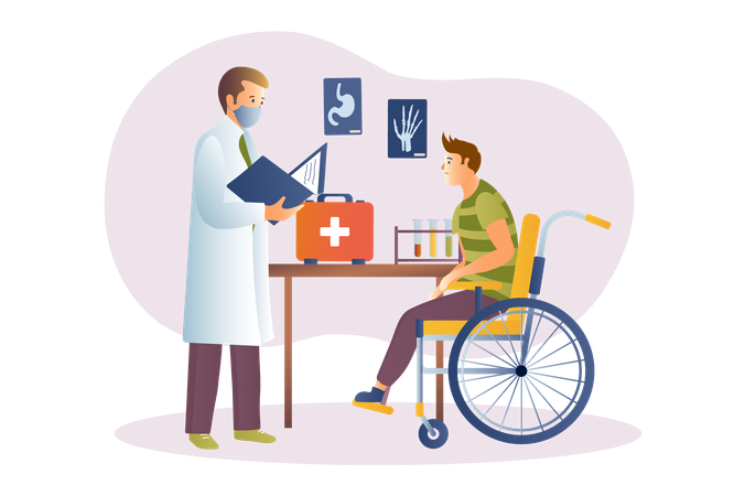 Doctor consulting with disabled man  Illustration