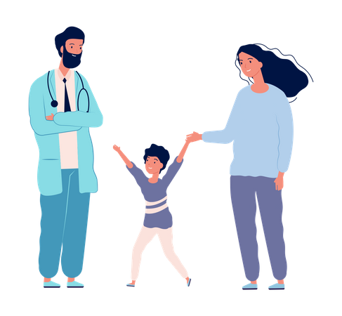 Doctor consulting with mother and child  Illustration