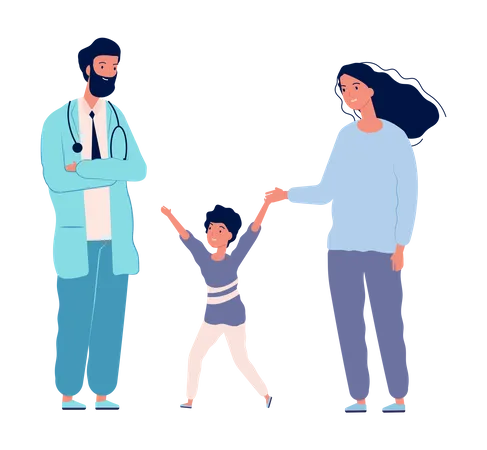 Doctor consulting with mother and child  Illustration
