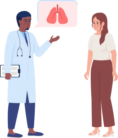 Doctor Consulting Woman With Lung Disease Semi Flat Color Vector Characters Standing Figures Full Body People On White Health Simple Cartoon Style Illustration For Web Graphic Design And Animation Illustration