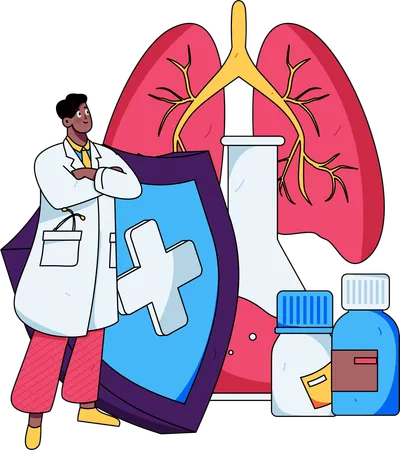 Médico cura la infección pulmonar  Ilustración