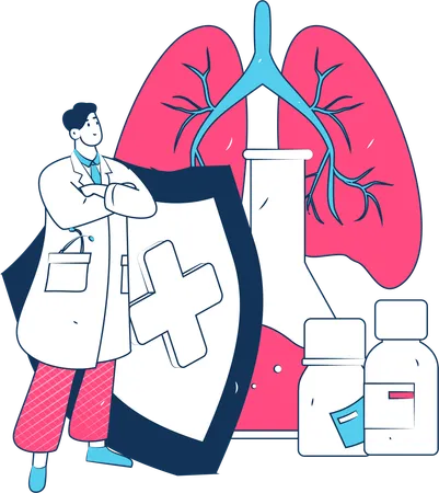 Médico cura la infección pulmonar  Ilustración