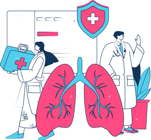 Médico cura la infección pulmonar  Ilustración