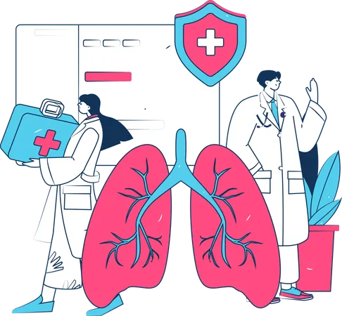 Médico cura la infección pulmonar  Ilustración