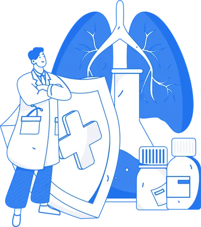 Doctor cures lung infection  Illustration