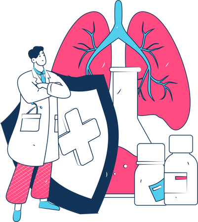 Doctor cures lung infection  Illustration