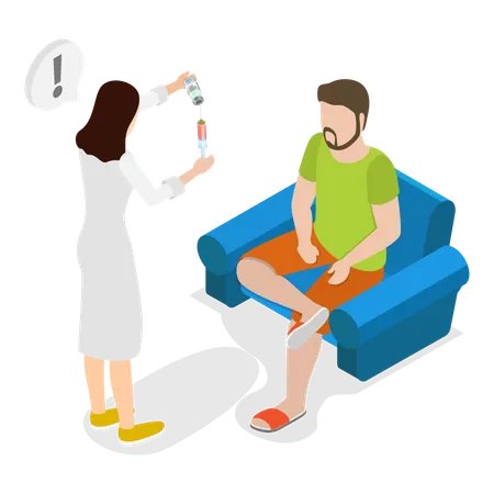 Doctor dando inyección al paciente  Ilustración