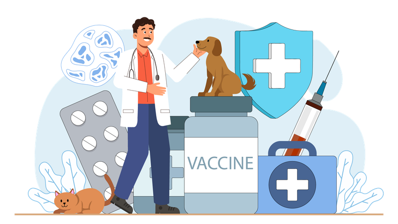 Doctor diagnosing pet animals disease  Illustration