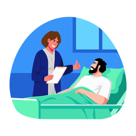 Doctor discharges patient from hospital  Illustration