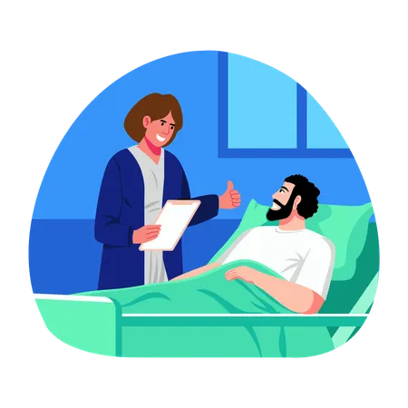 Doctor discharges patient from hospital  Illustration