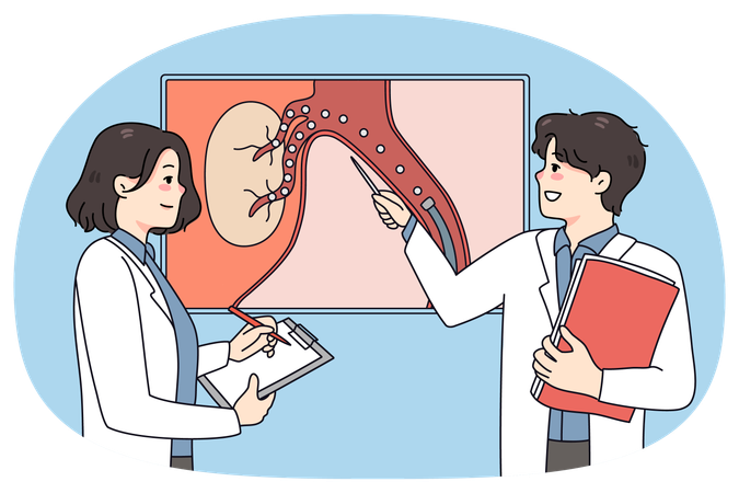 Doctor discuss picture with embolization  Illustration
