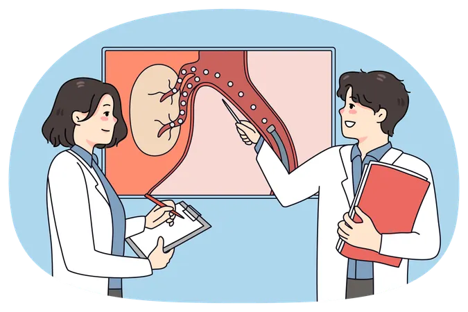 Doctor discuss picture with embolization  Illustration