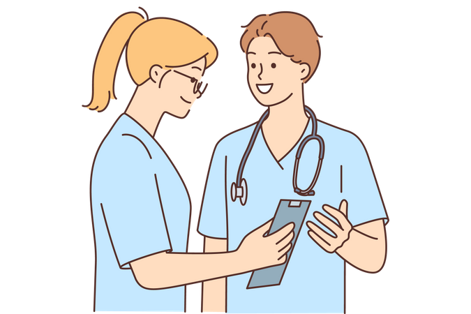 Doctor discussing with assistant  Illustration