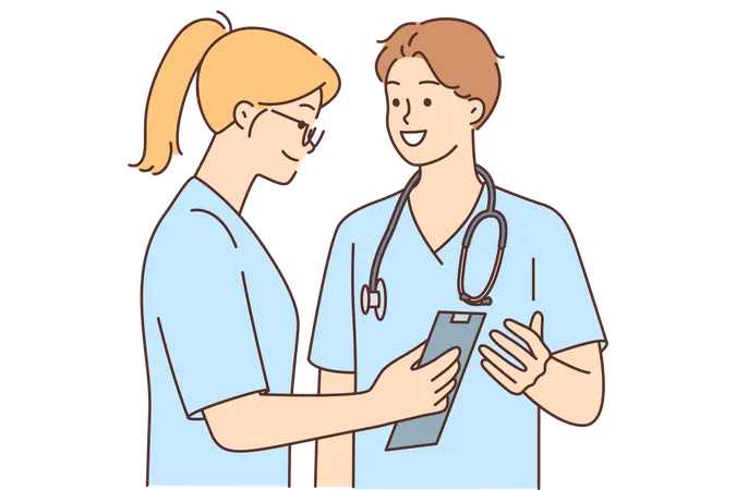 Doctor discussing with assistant  Illustration