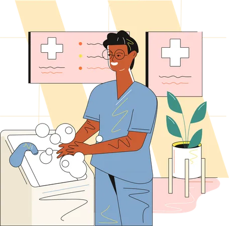 Doctor disinfecting hands before operating  Illustration