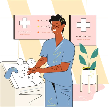 Doctor disinfecting hands before operating  Illustration