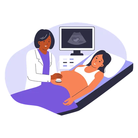 Doctor do belly ultrasound for pregnant woman  Illustration