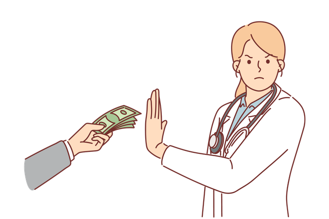 Doctor does not accept bribe money  Illustration