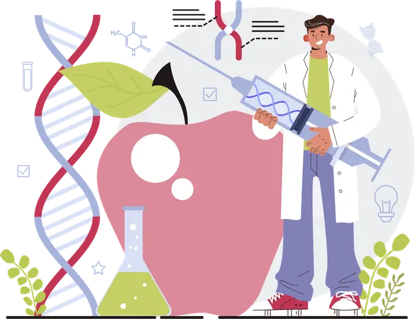 Doctor doing apple dna research  Illustration