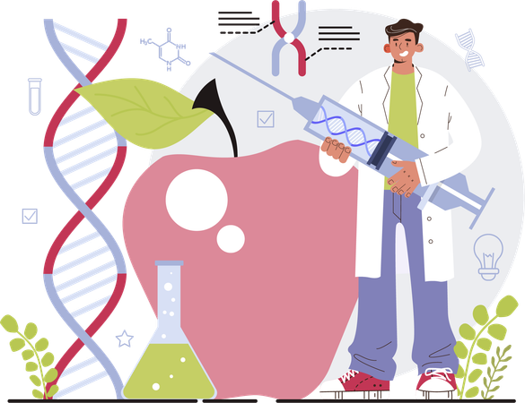 Doctor doing apple dna research  Illustration