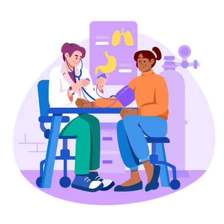 An Illustration Of Doctor Doing Blood Pressure Test Of Patient Illustration