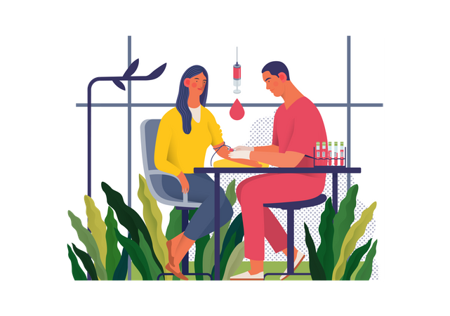Doctor doing blood test of patient with syringe  イラスト