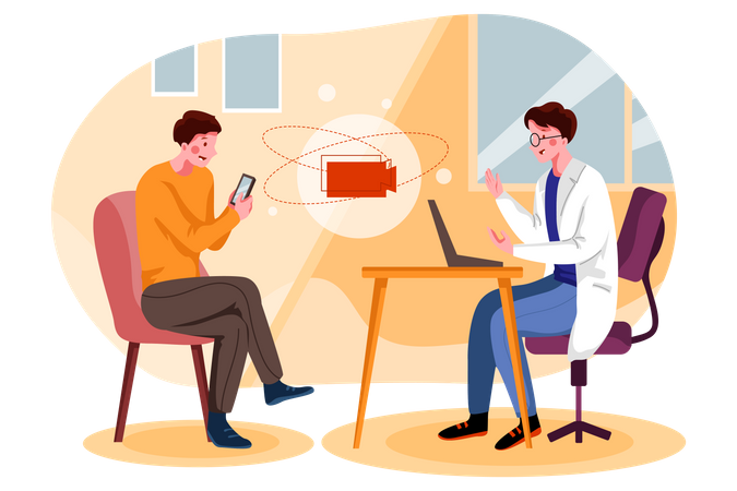 Doctor doing checkup of patient on video call Illustration