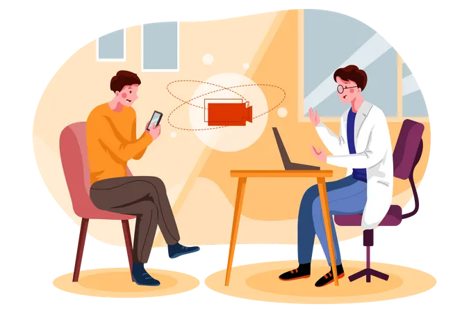 Doctor doing checkup of patient on video call  Illustration