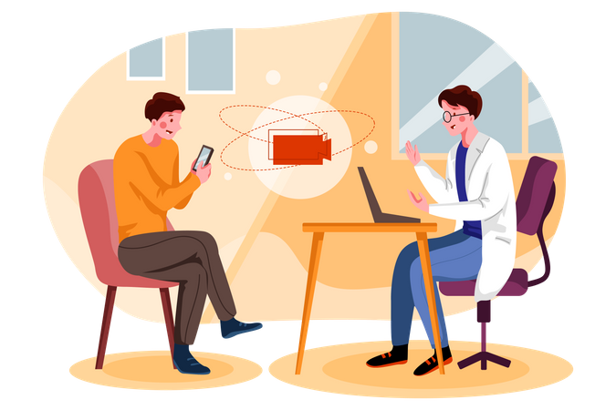 Doctor doing checkup of patient on video call  Illustration