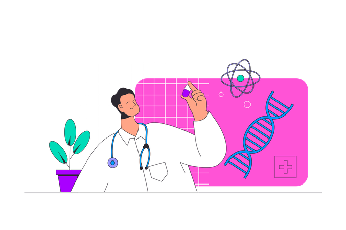Doctor doing dna research  Illustration
