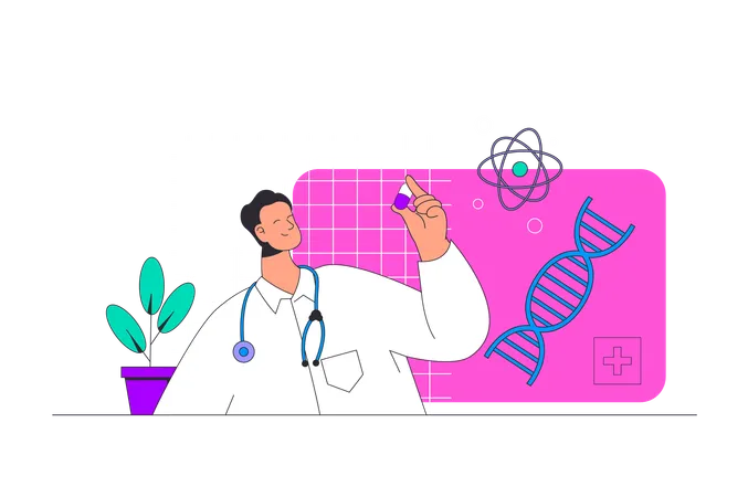 Doctor doing dna research  Illustration