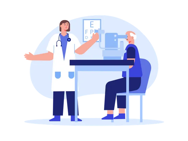 Doctor doing eye checkup of age man  Illustration