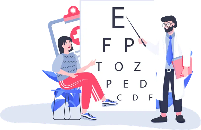 Doctor doing eye test of woman  Illustration