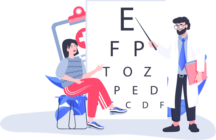 Doctor doing eye test of woman  Illustration