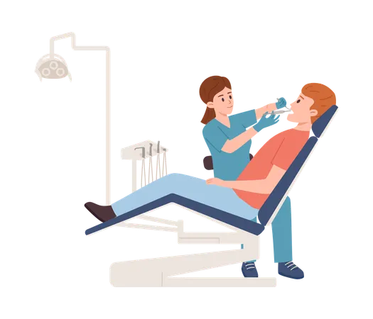 Doctor doing local anesthesia prick injection in mouth  Illustration