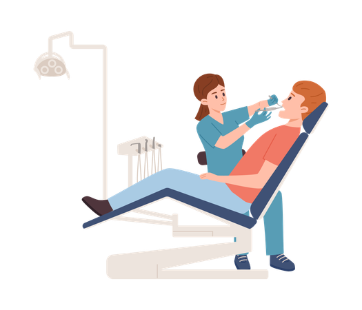 Doctor doing local anesthesia prick injection in mouth  Illustration