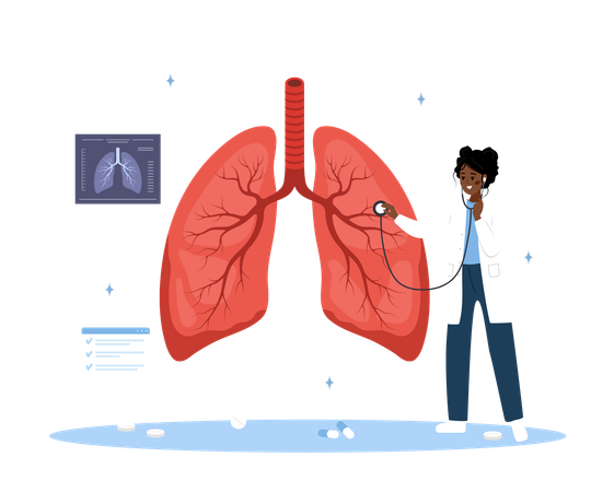 Doctor Doing Lungs Checkup  Illustration
