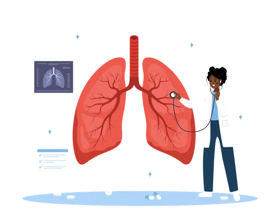 Doctor Doing Lungs Checkup  Illustration
