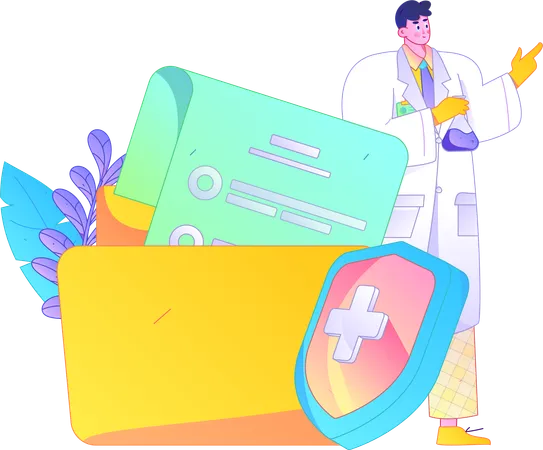 Doctor doing medical research while having medical insurance  Illustration