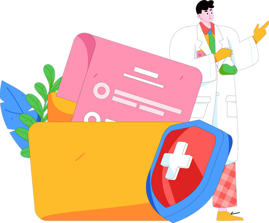 Doctor doing medical research while having medical insurance  Illustration